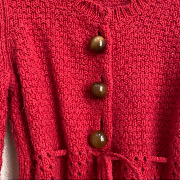 Anthropologie Sparrow Red Wool Blend Angora Crochet Knit Cardigan Sweater Size S - Picture 8 of 13